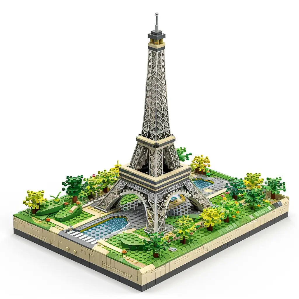 Paris Eiffel Tower assembled lego 3D model scene