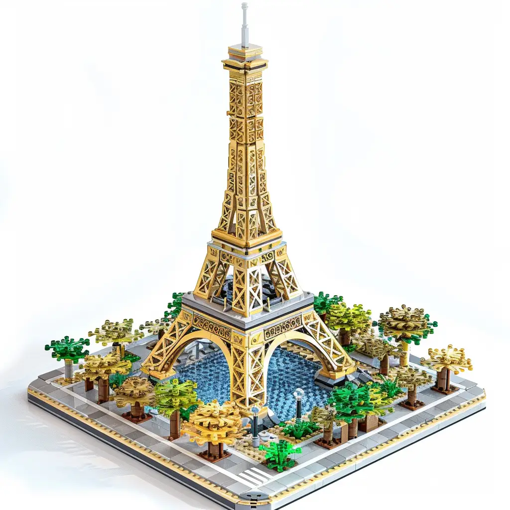 Paris Eiffel Tower assembled model 3D lego scene