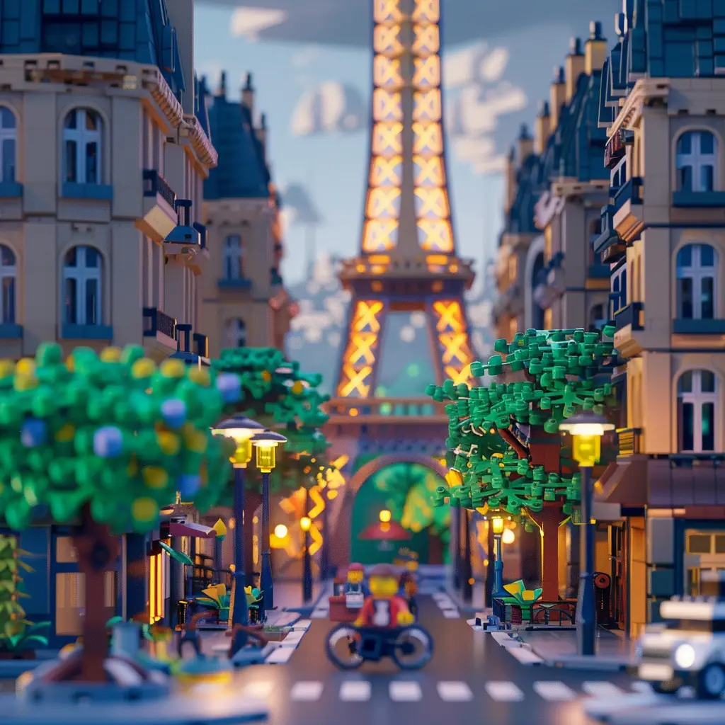 Paris street Eiffel Tower assembled lego 3D scene model