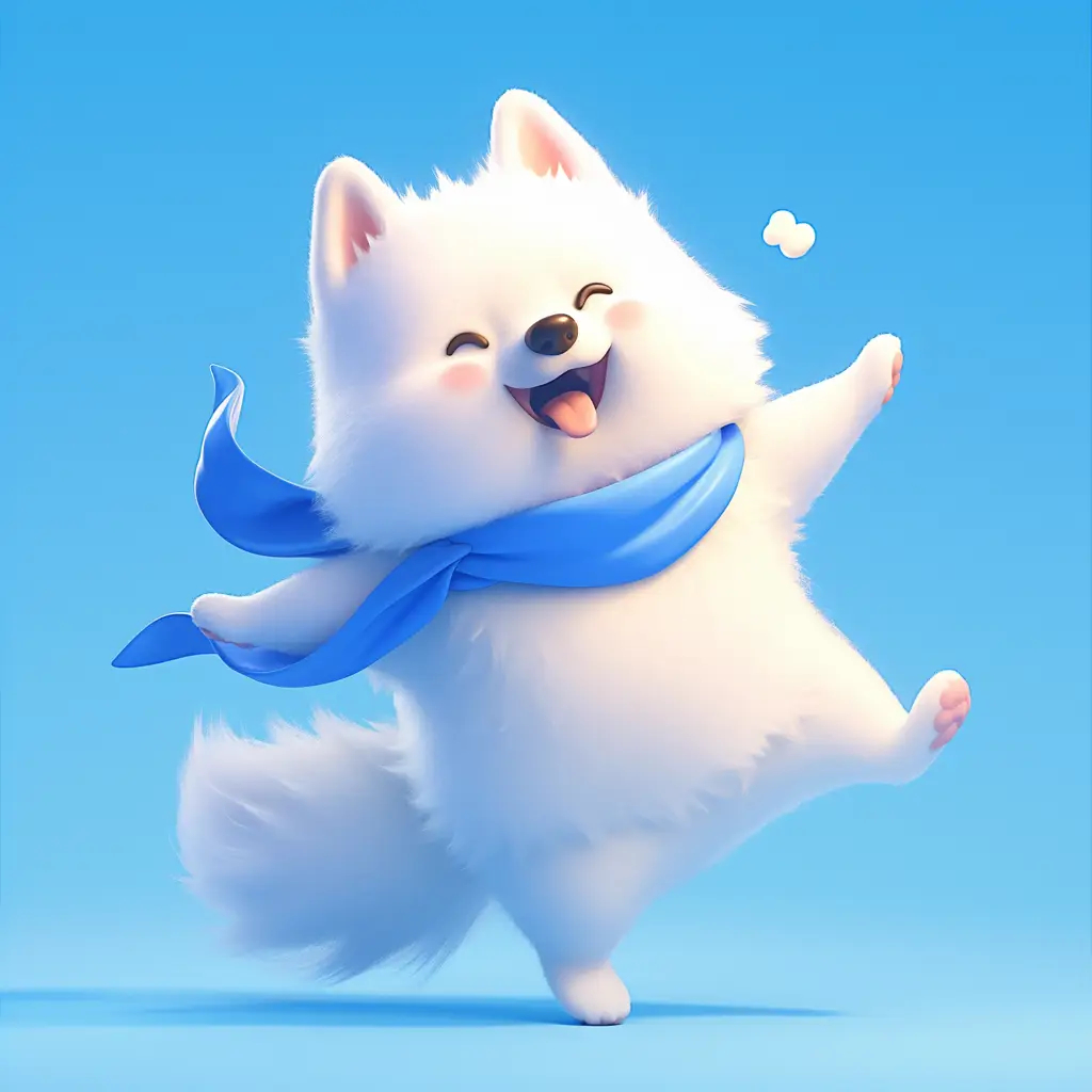 Samoyed dog cute happy character 3D cartoon design