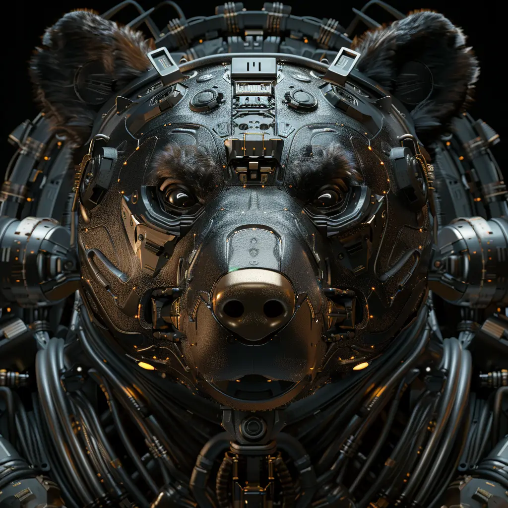 bear mechanical head mecha robotic science fiction 3D AI