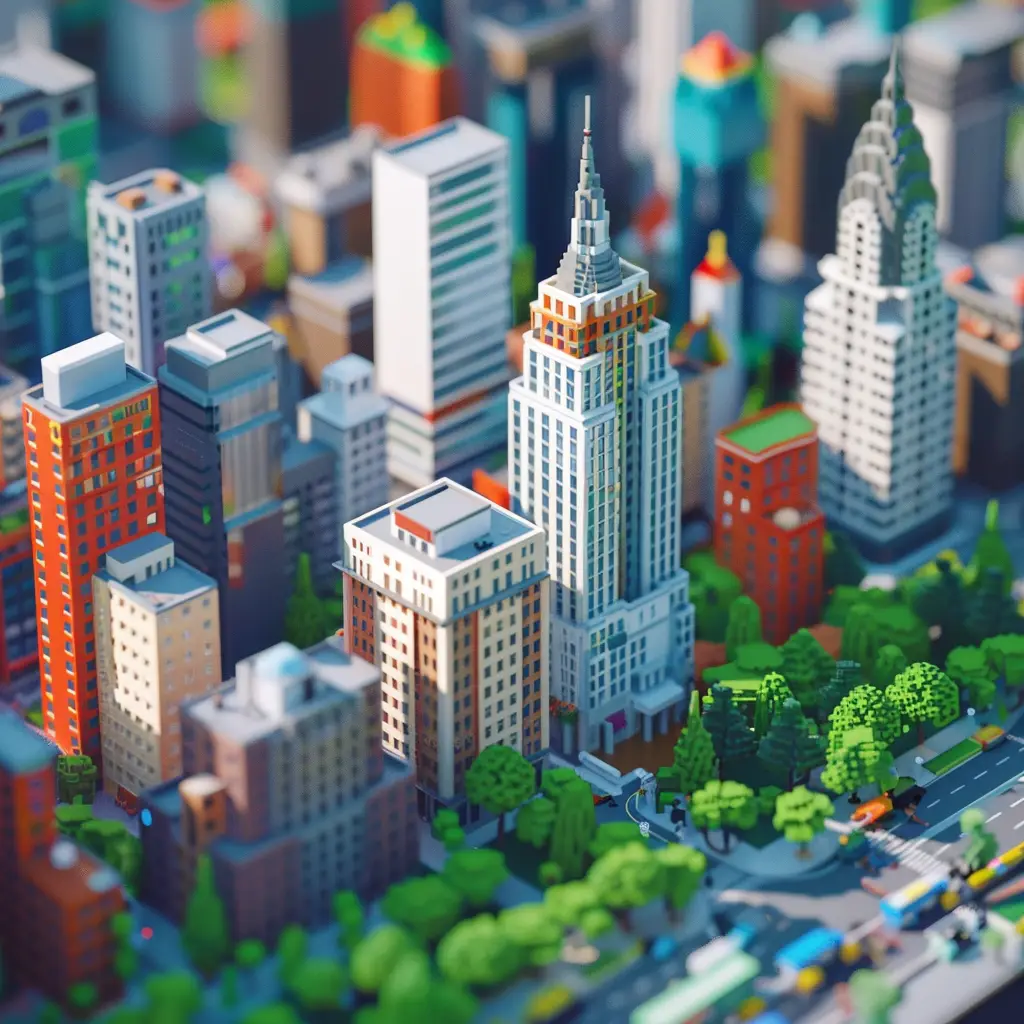 building tower city street flourishing assembled 3D lego model scene