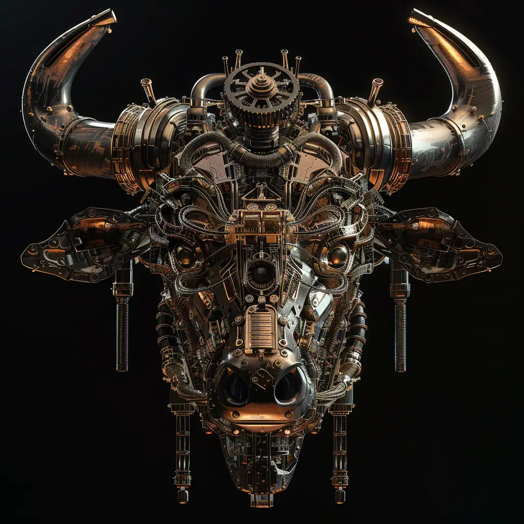 bull mechanical head 3D robotic mecha science fiction AI