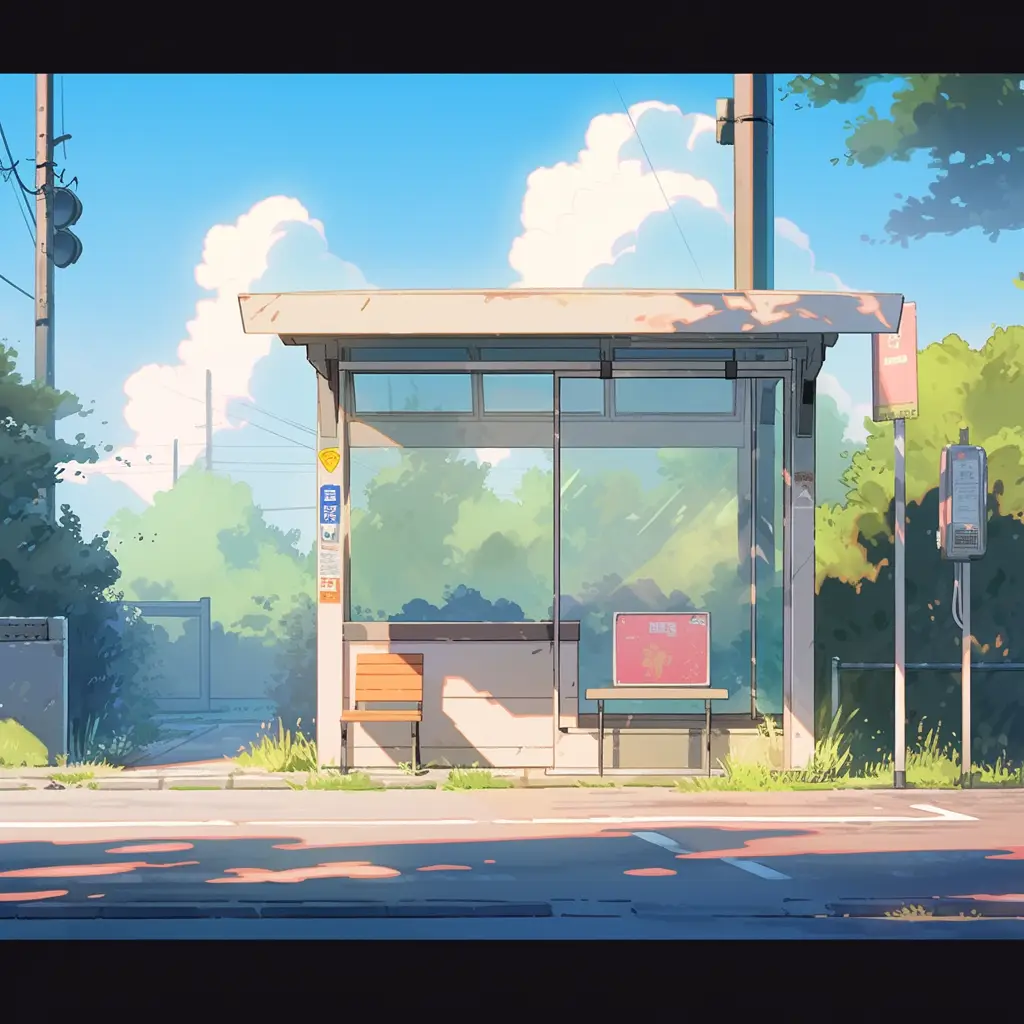 bus stop facade front cartoon illustration