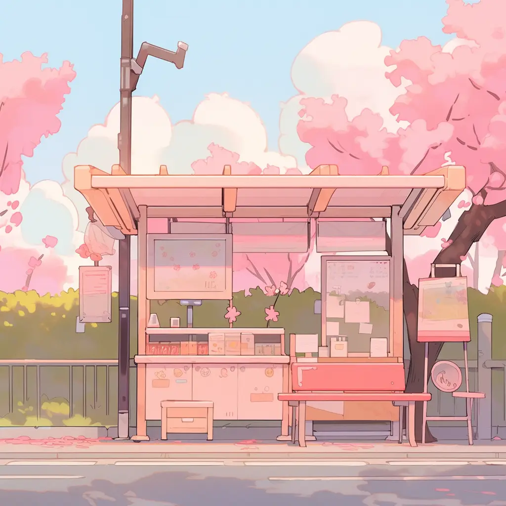bus stop front facade cartoon illustration
