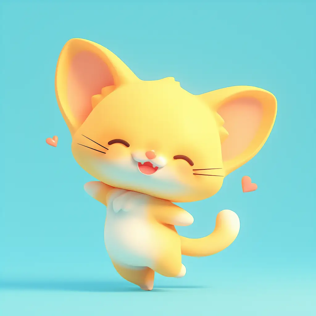 cat kitty cute happy character 3D cartoon design