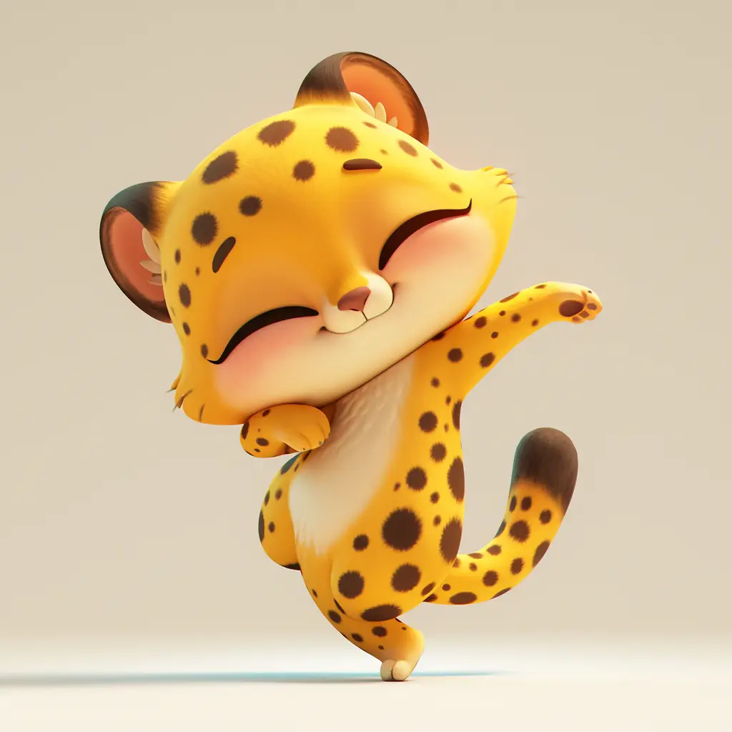 cheetah leopard cute happy character 3D cartoon design