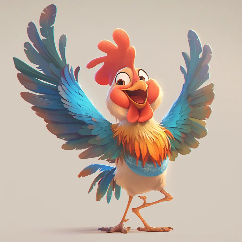 chicken cock rooster cute happy character 3D design cartoon