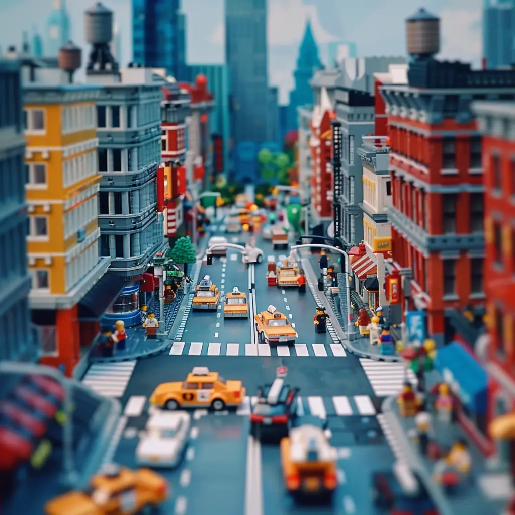 city street taxi assembled 3D lego model scene