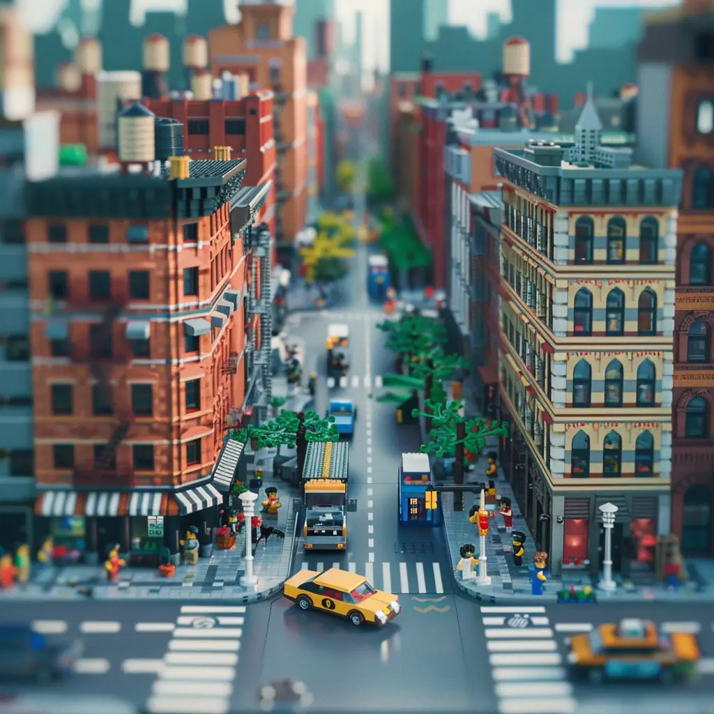 city street taxi assembled 3D lego scene model
