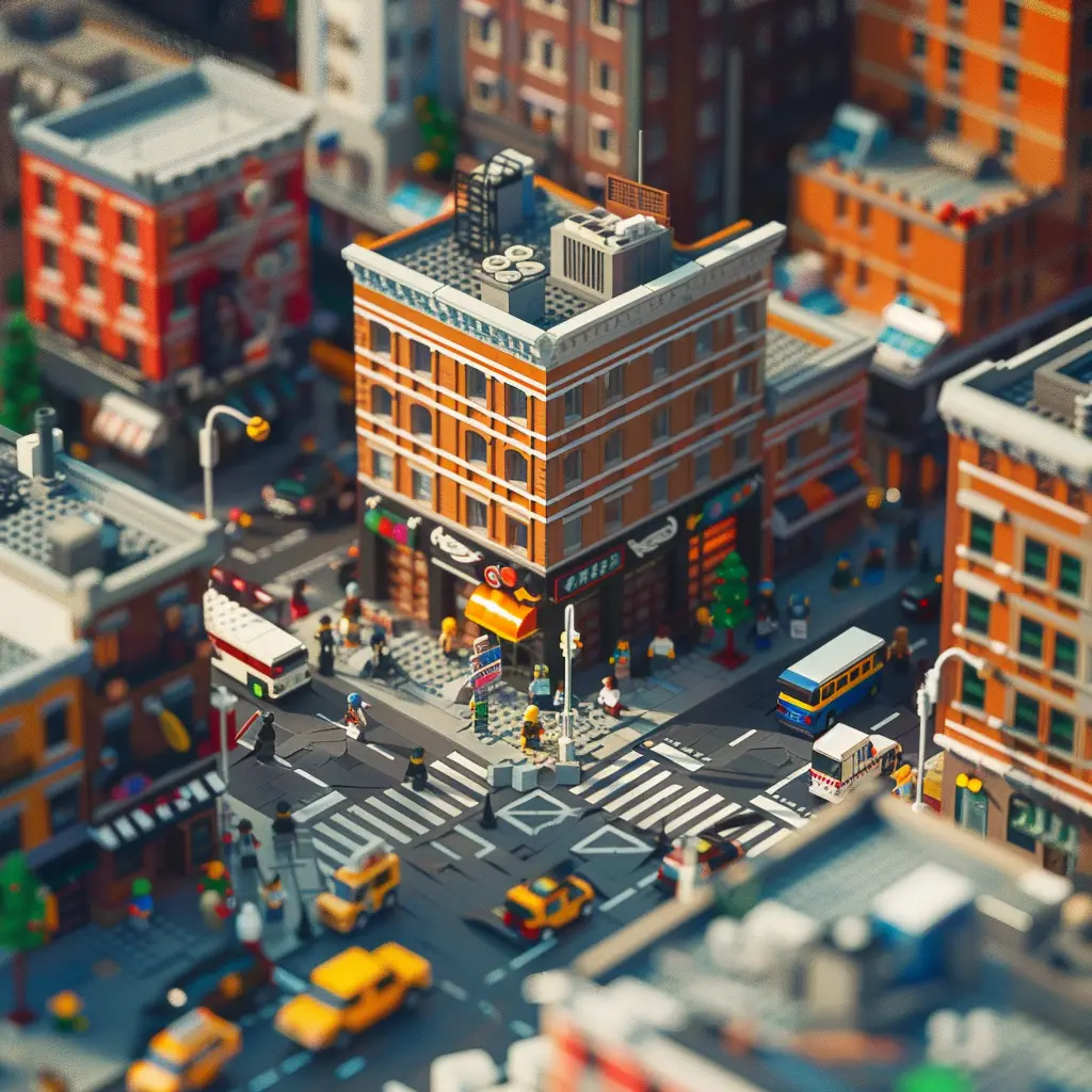 city street taxi assembled lego 3D model scene