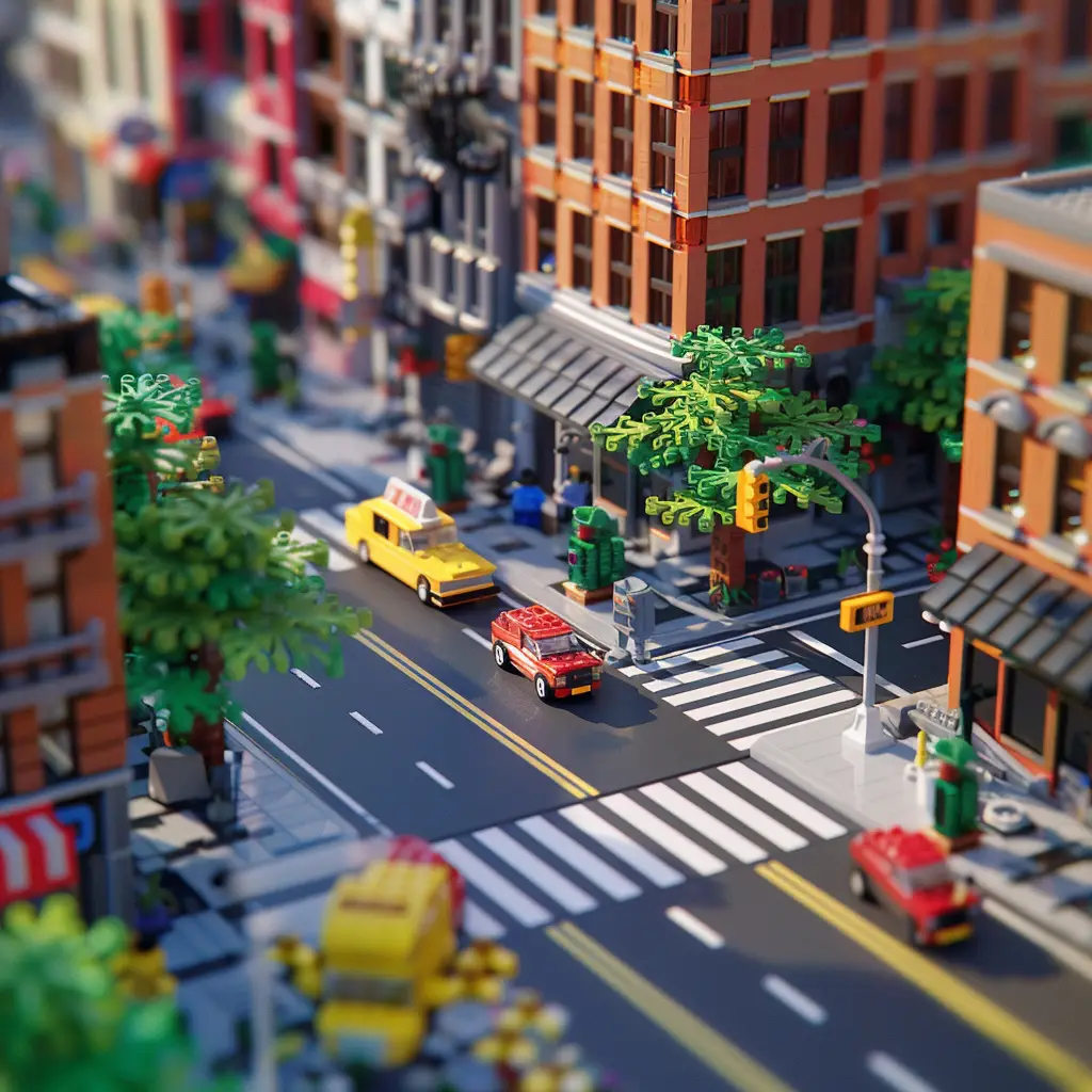city street taxi assembled lego 3D scene model