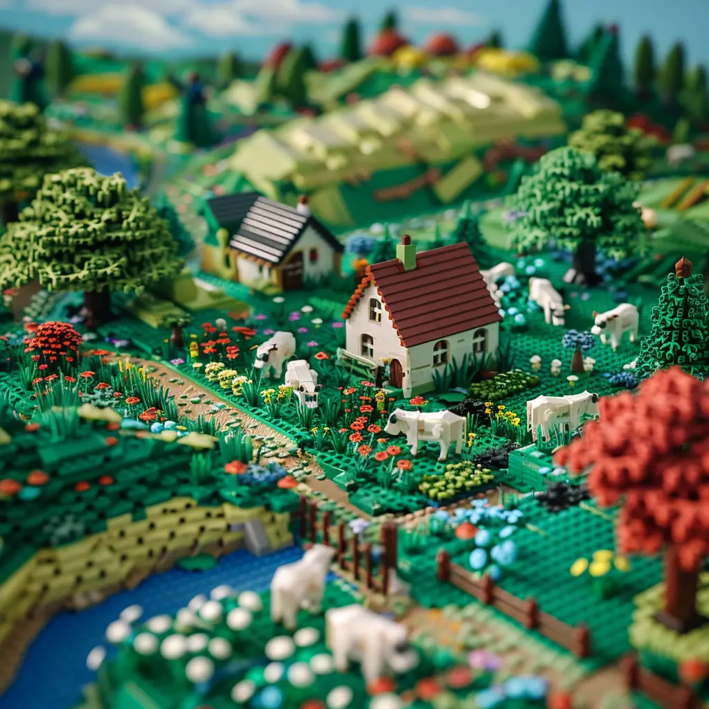cow pasture grassland assembled 3D lego model scene