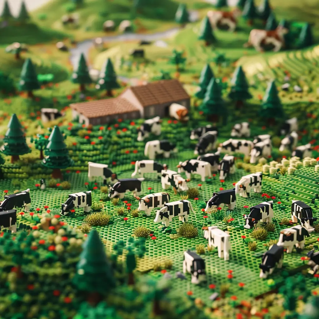 cow pasture grassland assembled lego 3D model scene