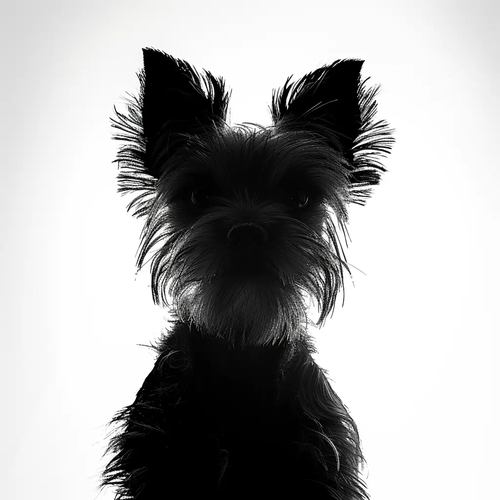 dog Yorkshire Terrier black white photography face head silhouette front