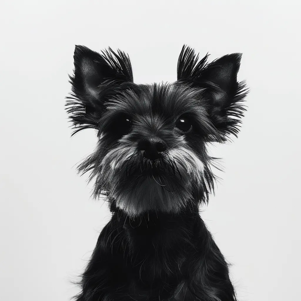dog Yorkshire Terrier black white photography head face front silhouette