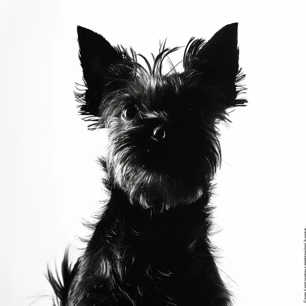 dog Yorkshire Terrier black white photography head face silhouette front