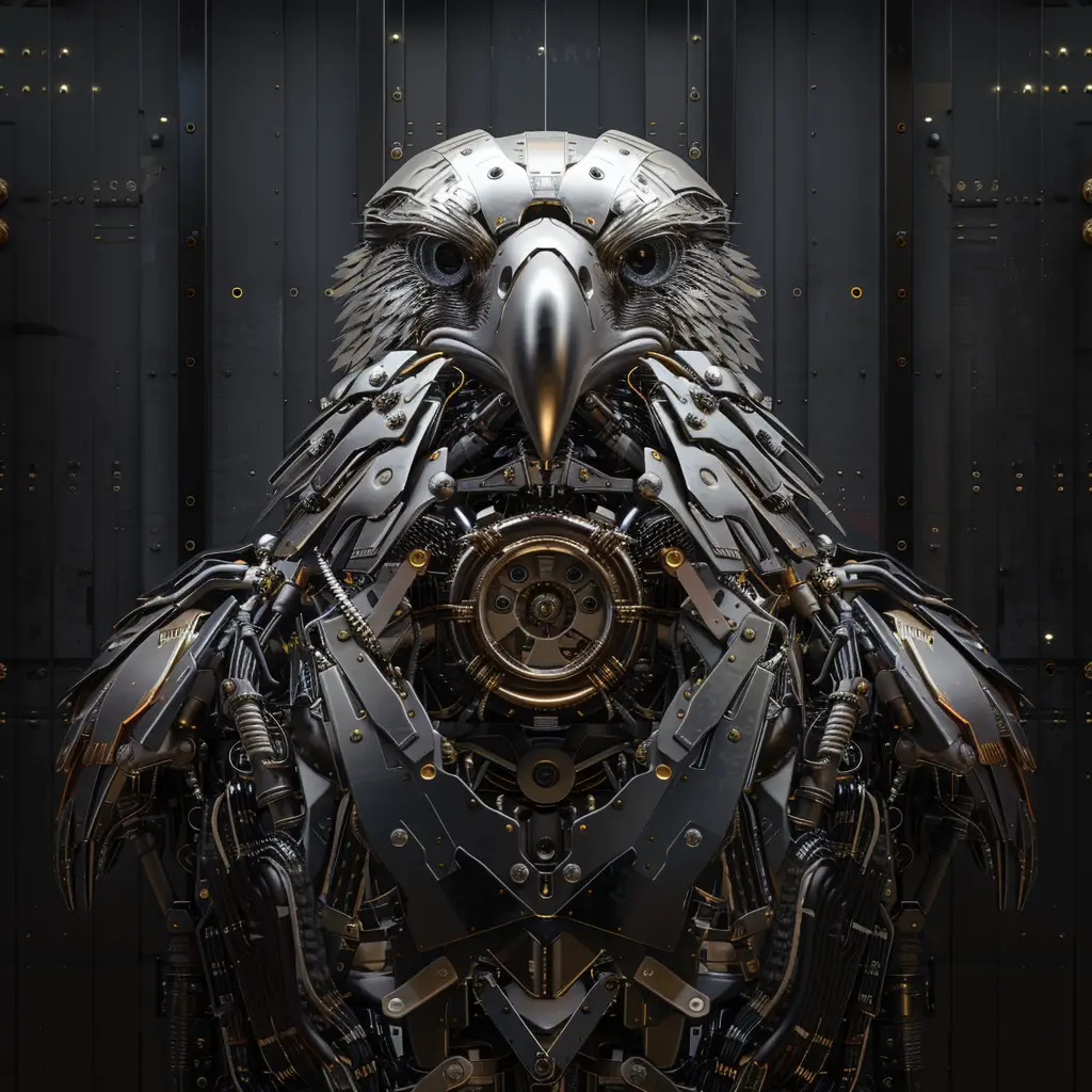 eagle mechanical head 3D mecha robotic science fiction AI