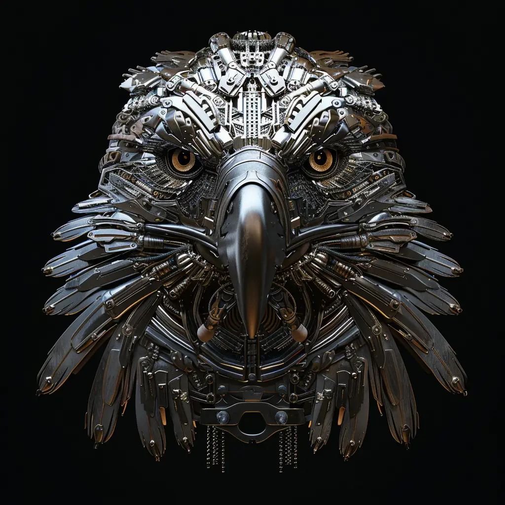 eagle mechanical head 3D robotic mecha science fiction AI