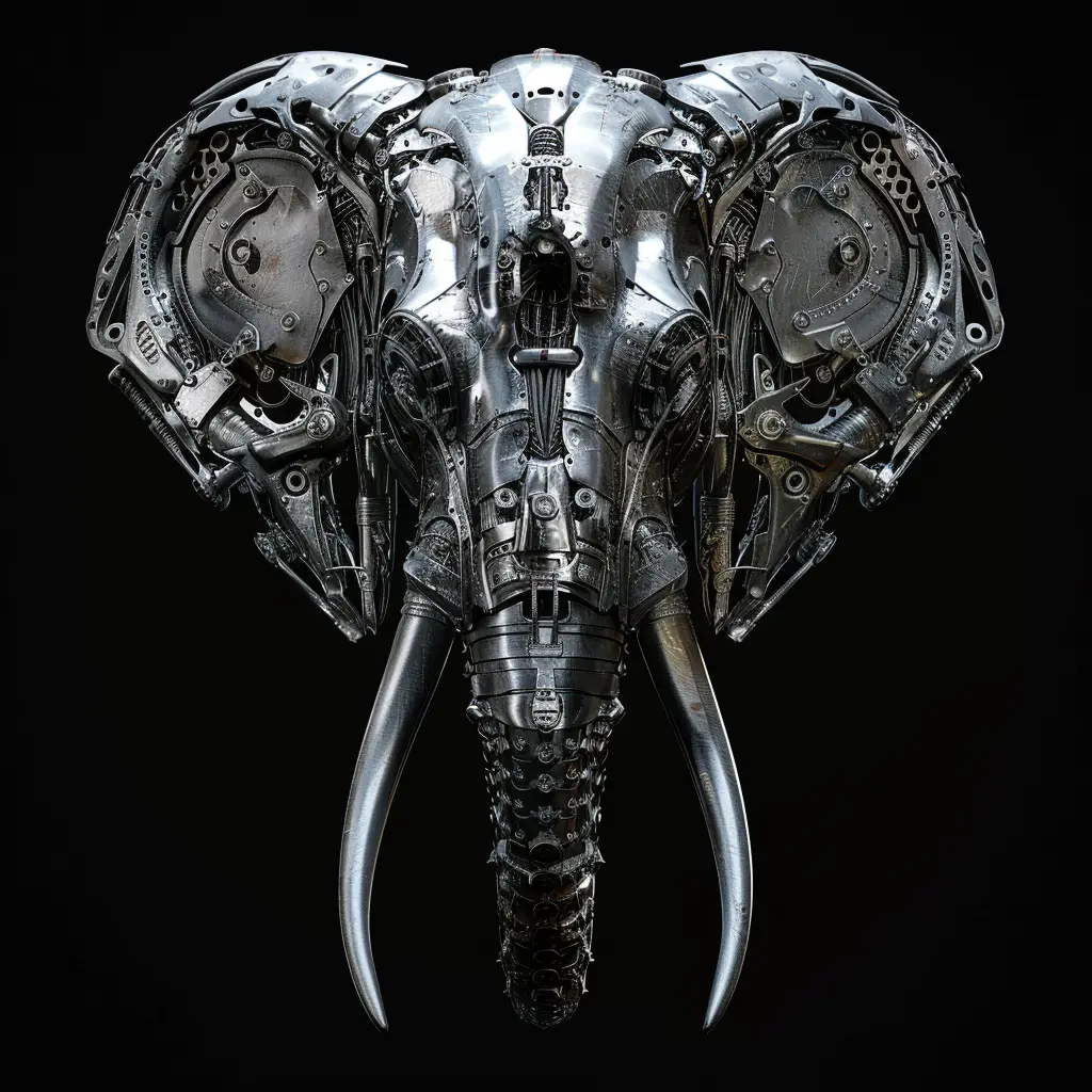 elephant mechanical head 3D mecha robotic science fiction AI