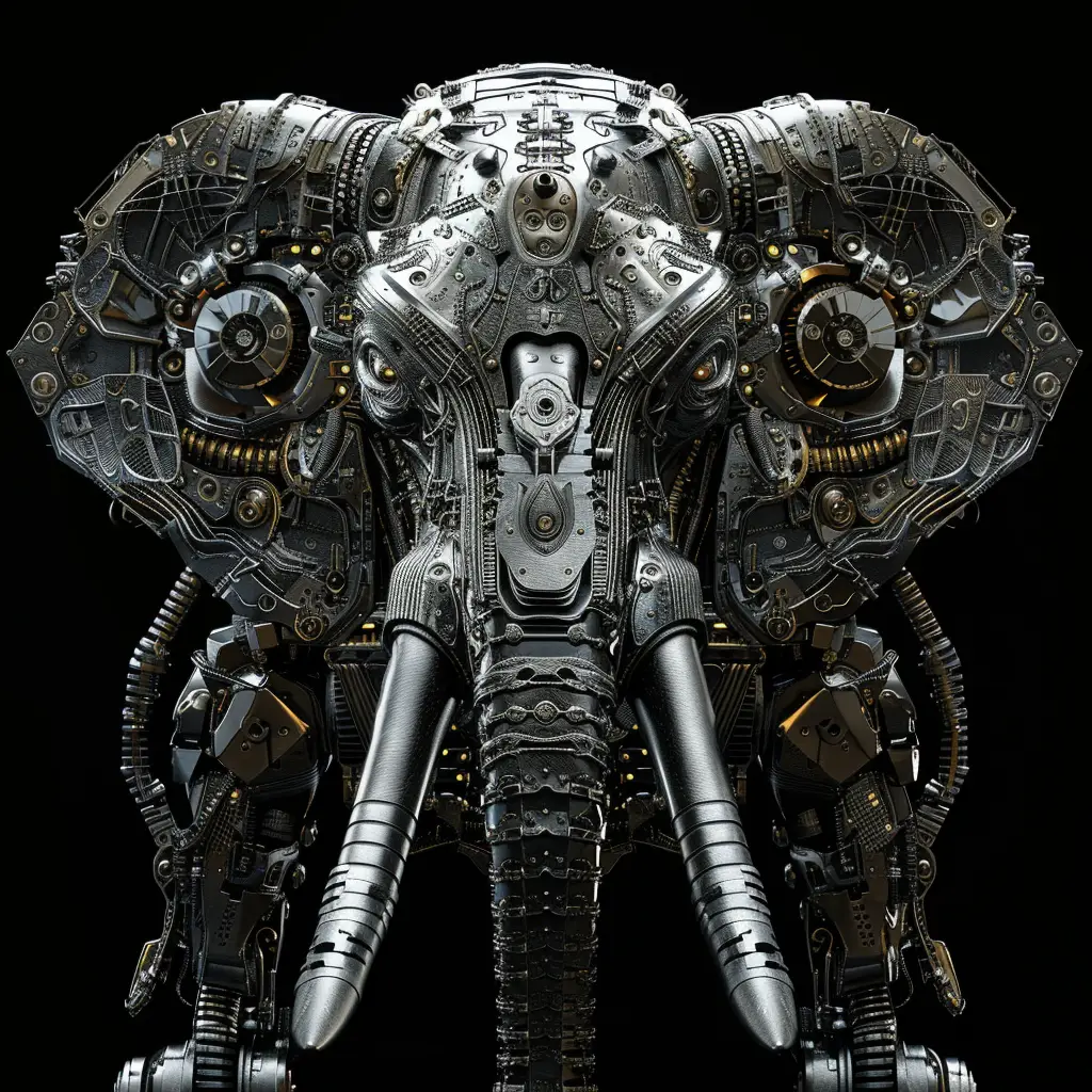 elephant mechanical head mecha robotic science fiction 3D AI