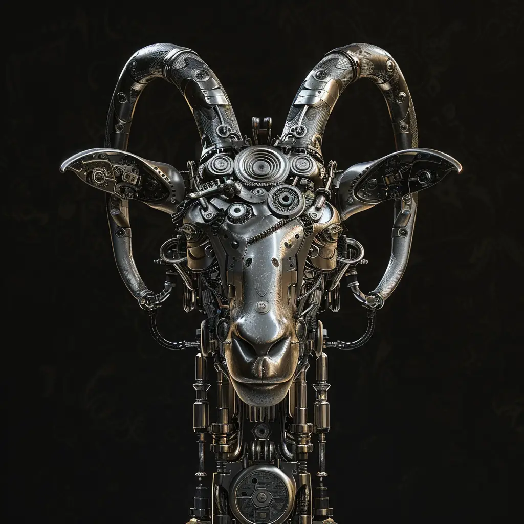 goat mechanical head 3D mecha robotic science fiction AI