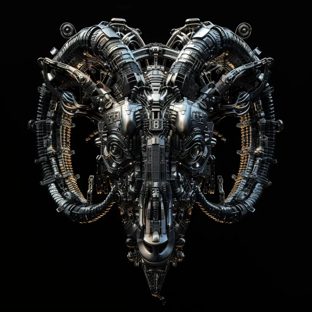 goat mechanical head 3D robotic mecha science fiction AI