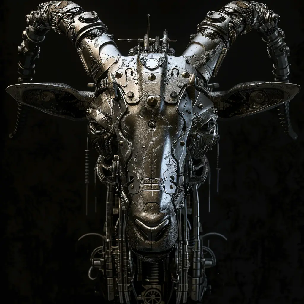 goat mechanical head mecha robotic science fiction 3D AI