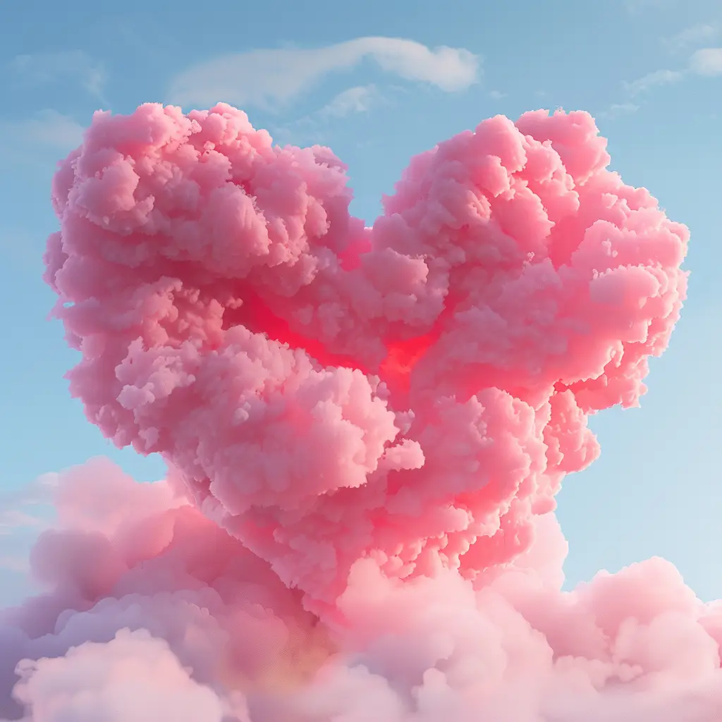 heart shape cloud pink sky 3D