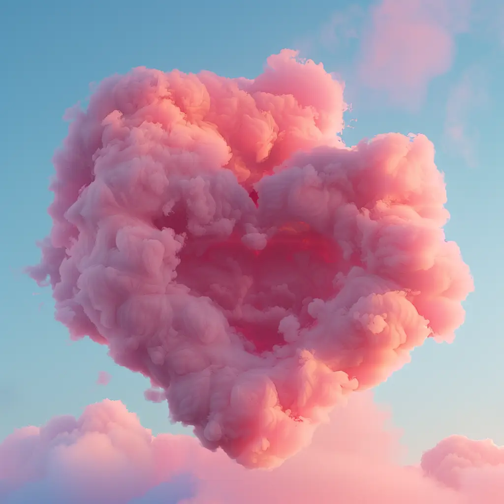 heart shape pink cloud sky 3D