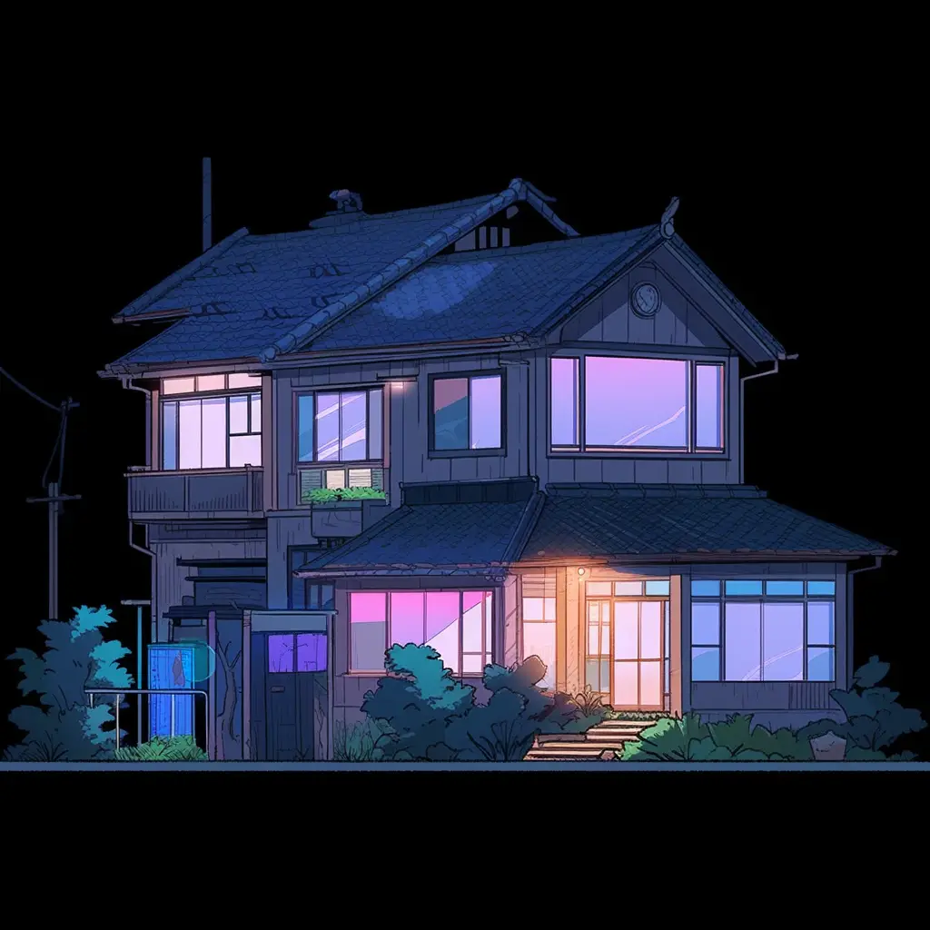 home house villadom isometric facade cartoon illustration