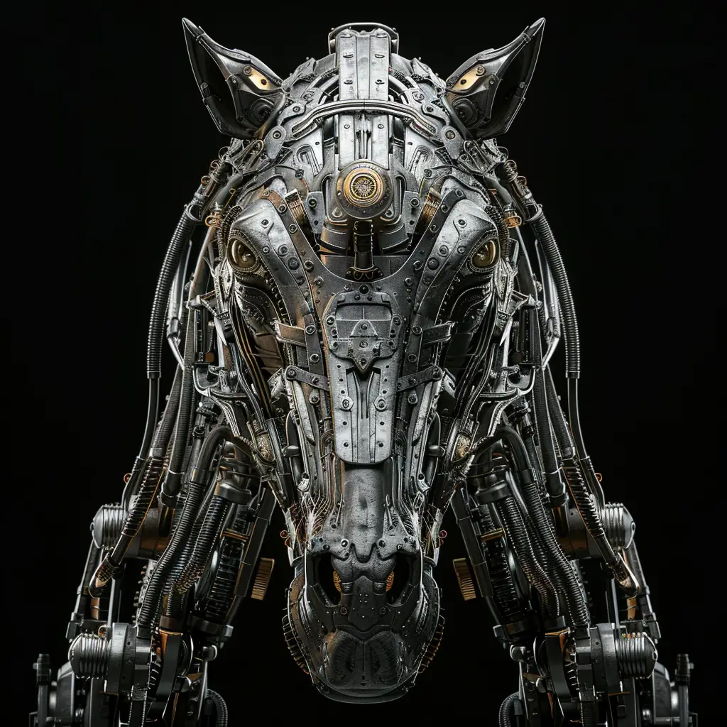 horse mechanical head 3D mecha robotic science fiction AI