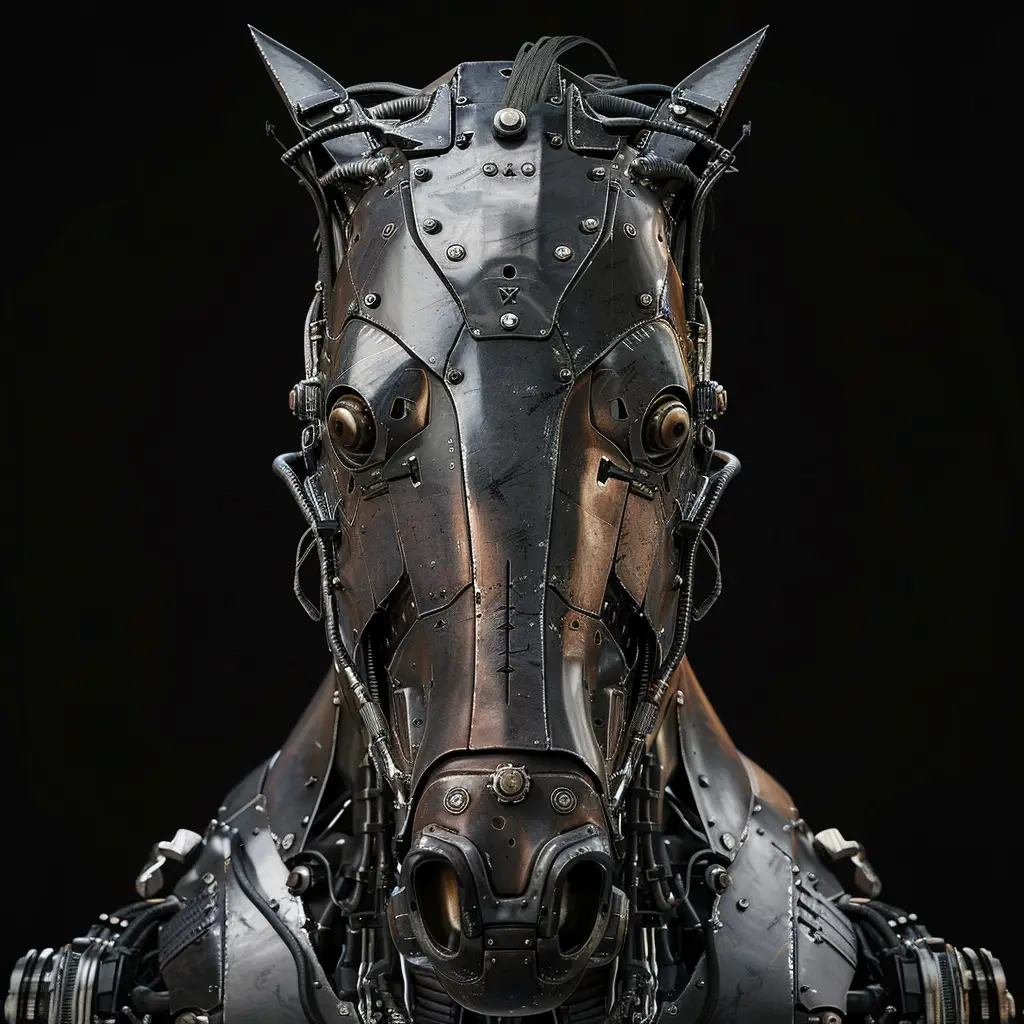 horse mechanical head 3D robotic mecha science fiction AI