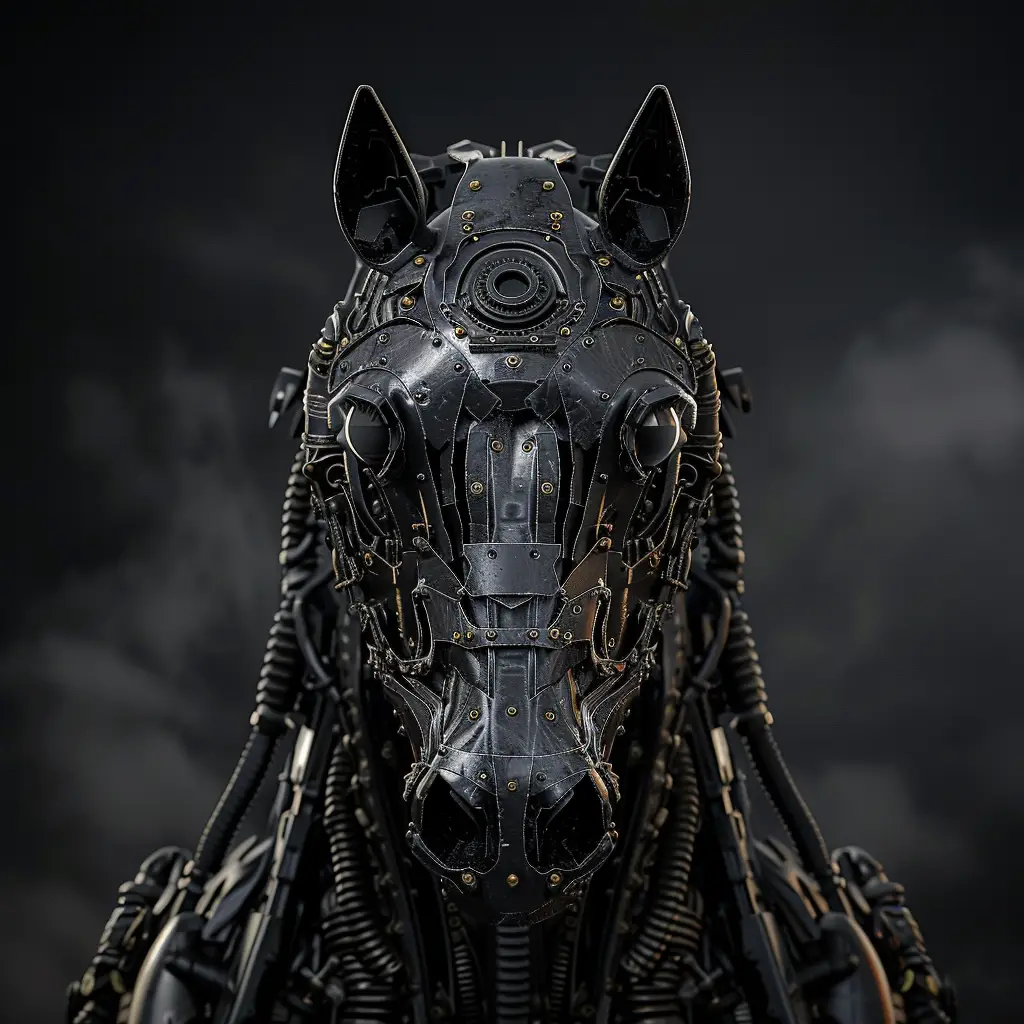 horse mechanical head robotic mecha science fiction 3D AI