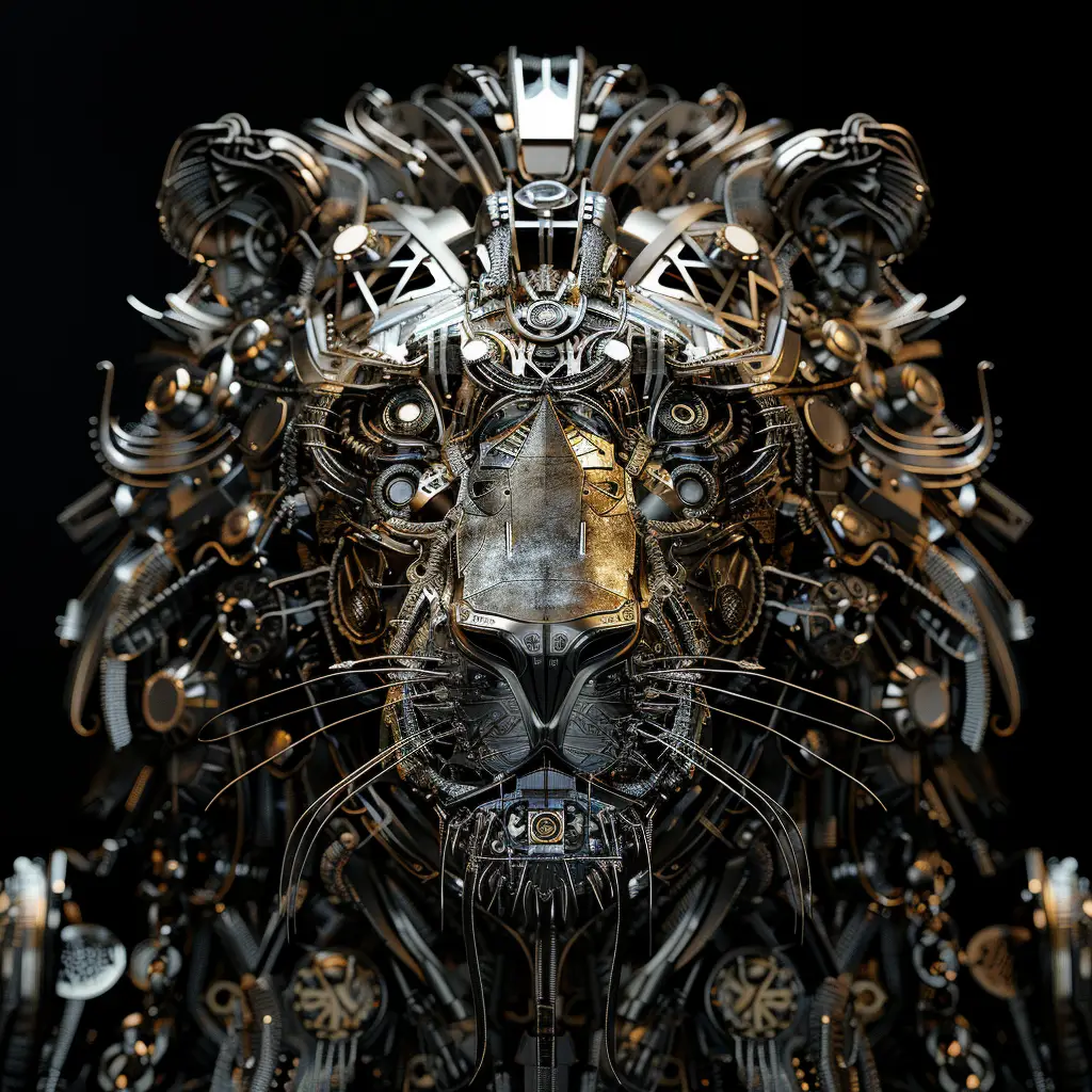 lion mechanical head mecha robotic science fiction 3D AI