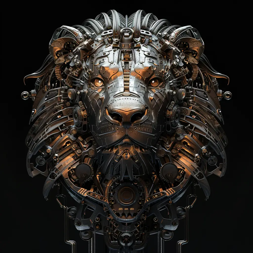 lion mechanical head robotic mecha science fiction 3D AI