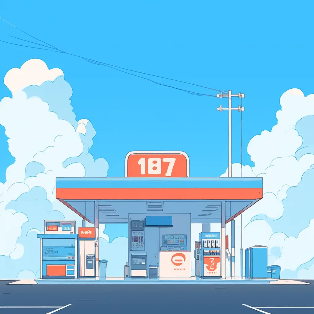 petrol gas station facade front cartoon illustration