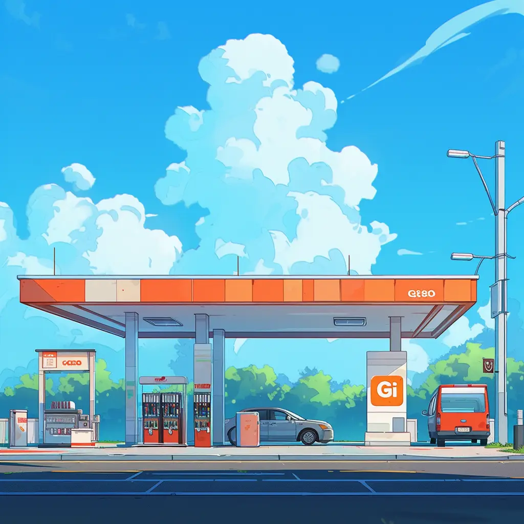 petrol gas station facade front illustration cartoon