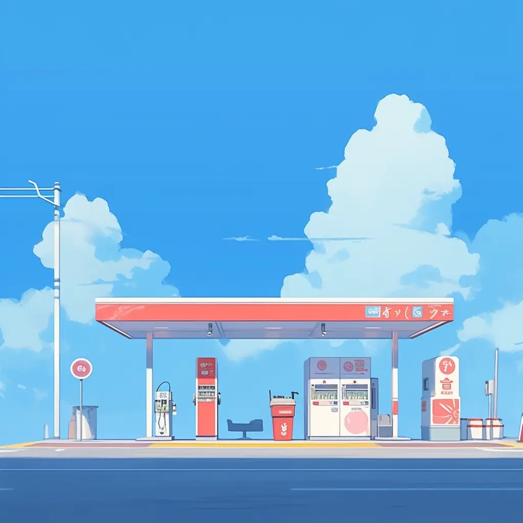petrol gas station front facade illustration cartoon