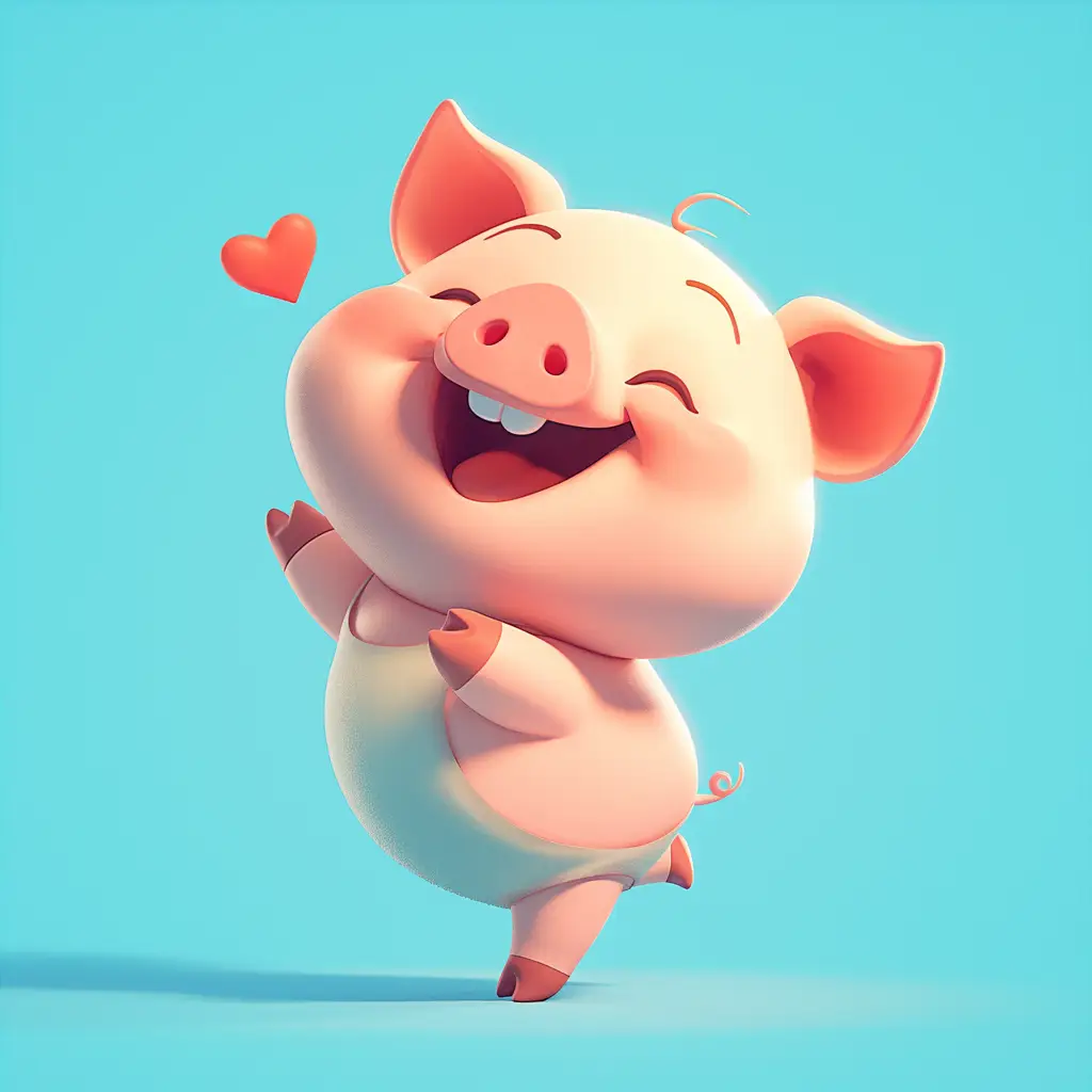 pig cute happy 3D character cartoon design