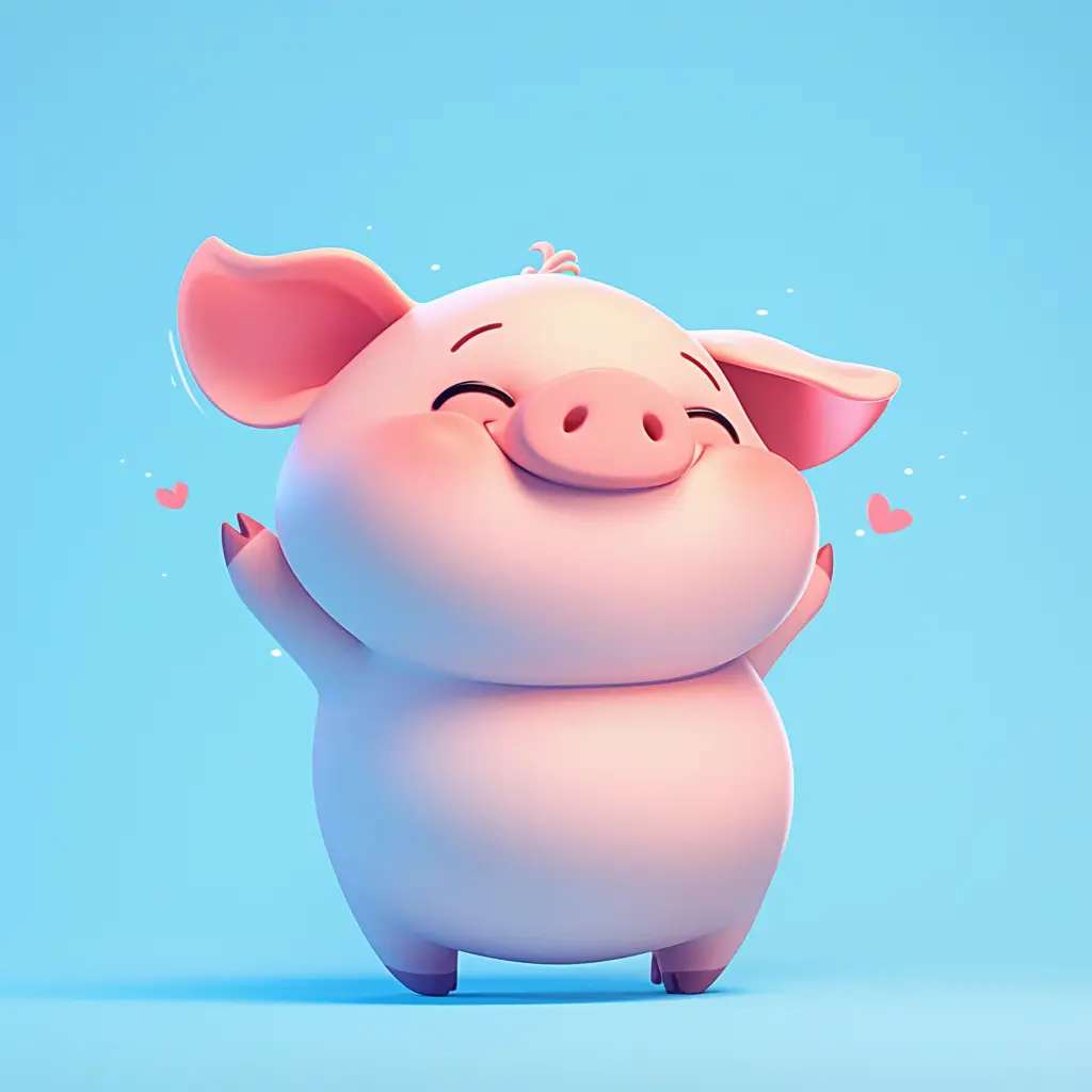 pig cute happy 3D character design cartoon