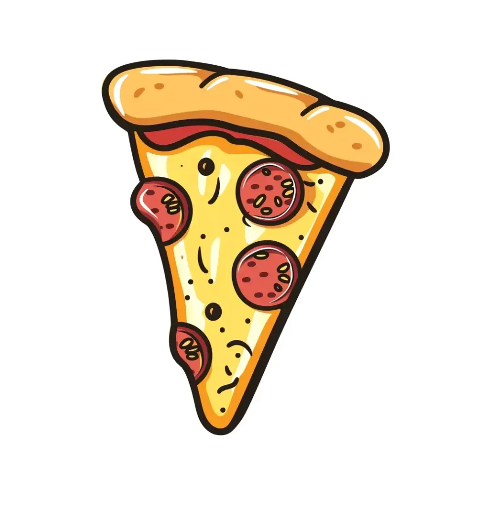 pizza logo sticker vector line cute cartoon illustration