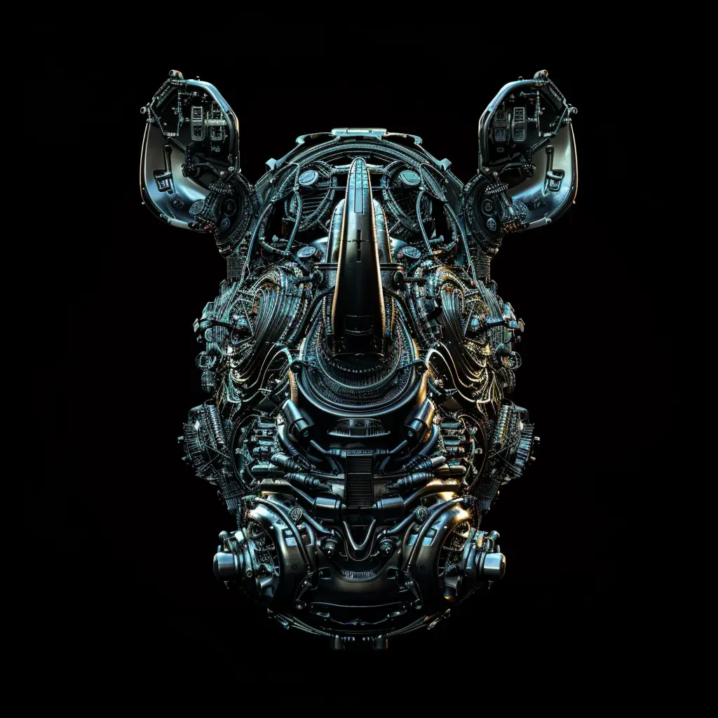rhinoceros mechanical head 3D mecha robotic science fiction AI