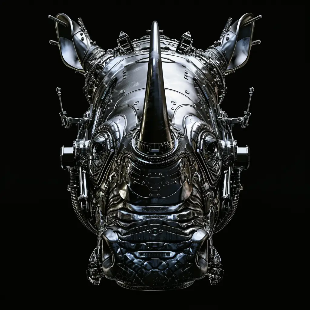 rhinoceros mechanical head 3D robotic mecha science fiction AI