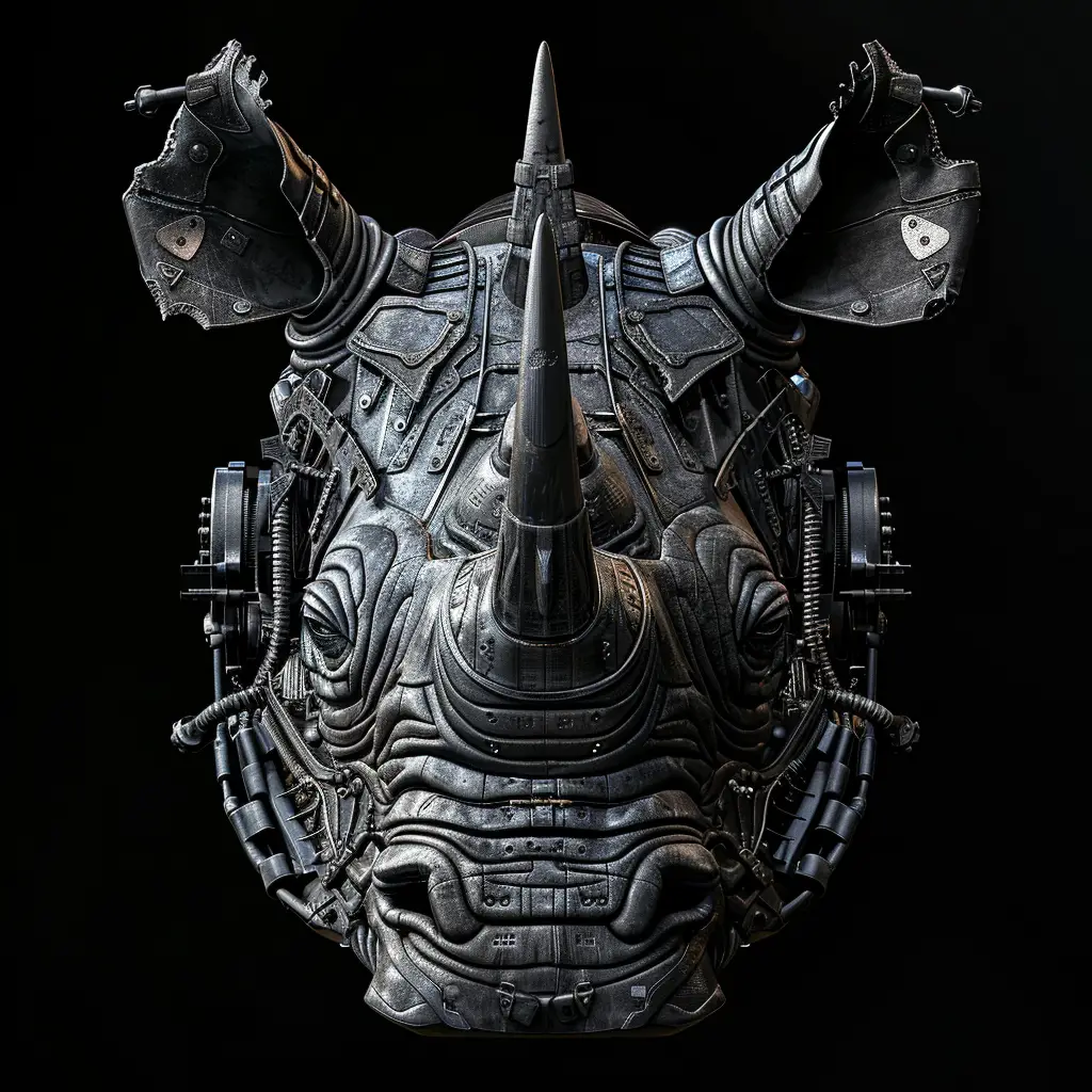 rhinoceros mechanical head mecha robotic science fiction 3D AI
