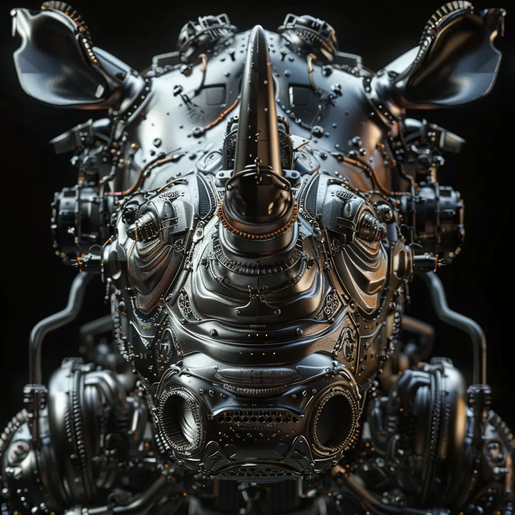 rhinoceros mechanical head robotic mecha science fiction 3D AI