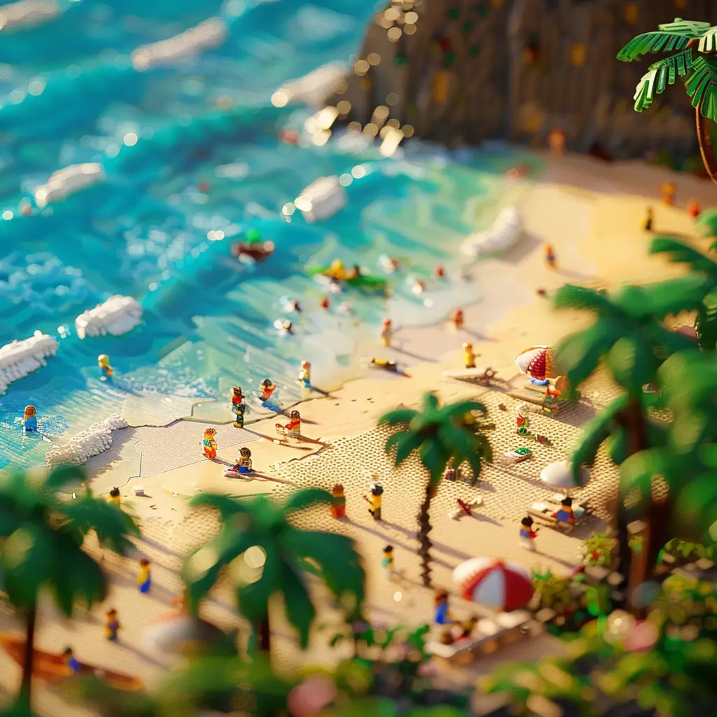 sandbeach beach sea wave assembled 3D lego model scene
