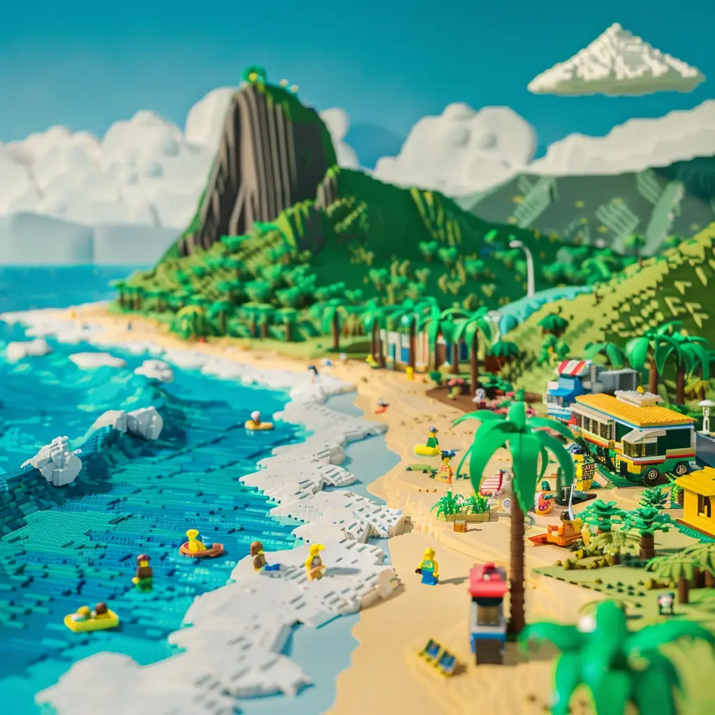 sandbeach beach sea wave assembled 3D lego scene model
