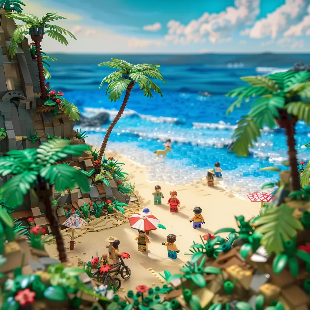 sandbeach beach sea wave assembled lego 3D model scene