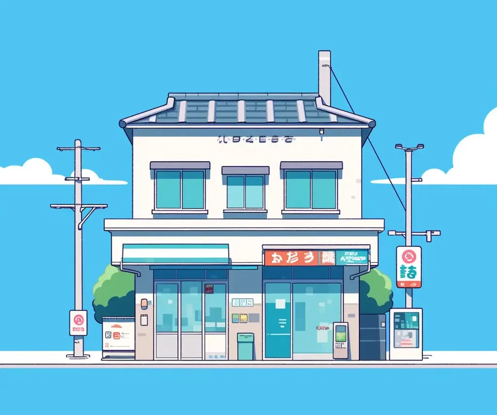 shop 7-11 convenience store supermarket facade front cartoon illustration